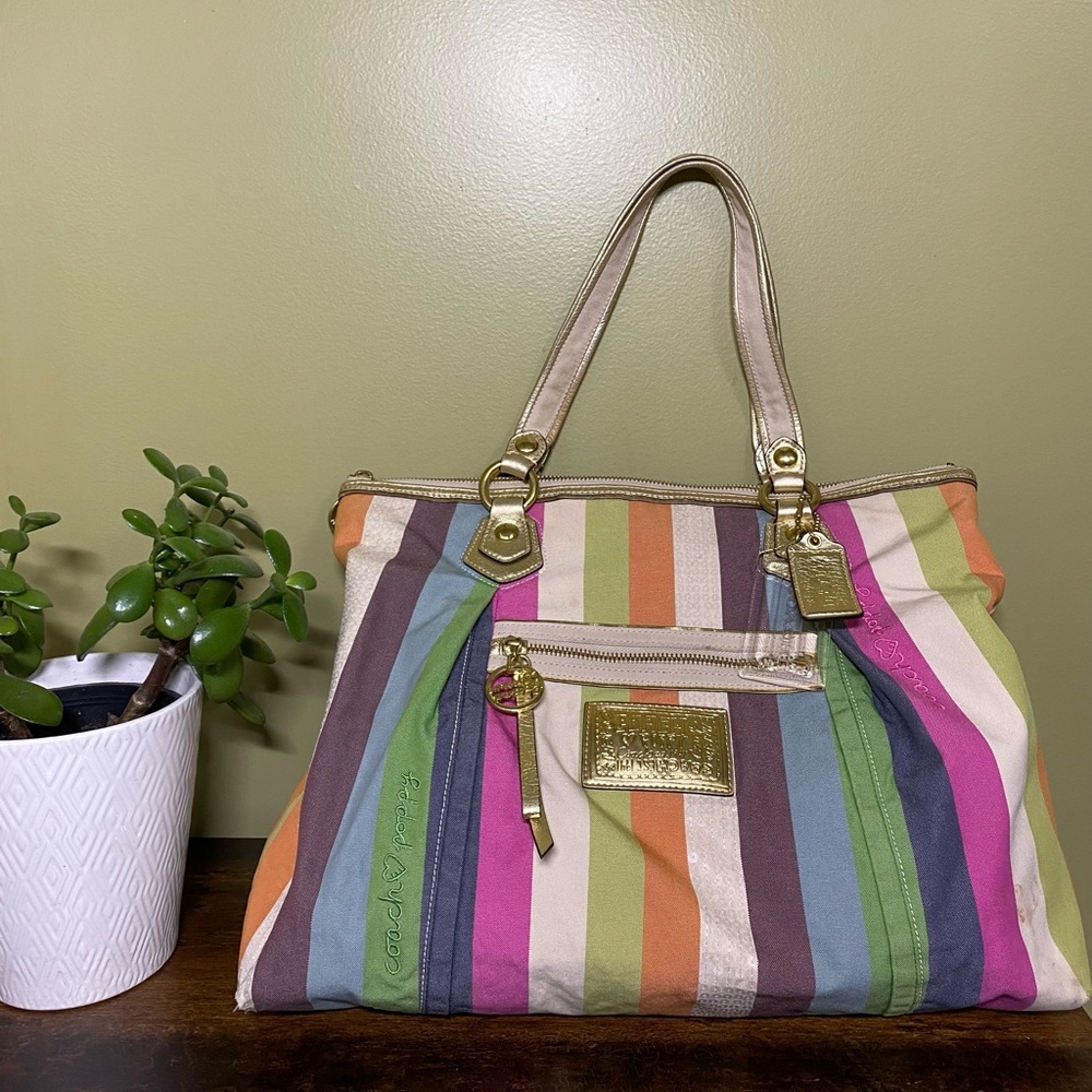 Coach Poppy Large Legacy Multicolor Striped Shoulder Bag